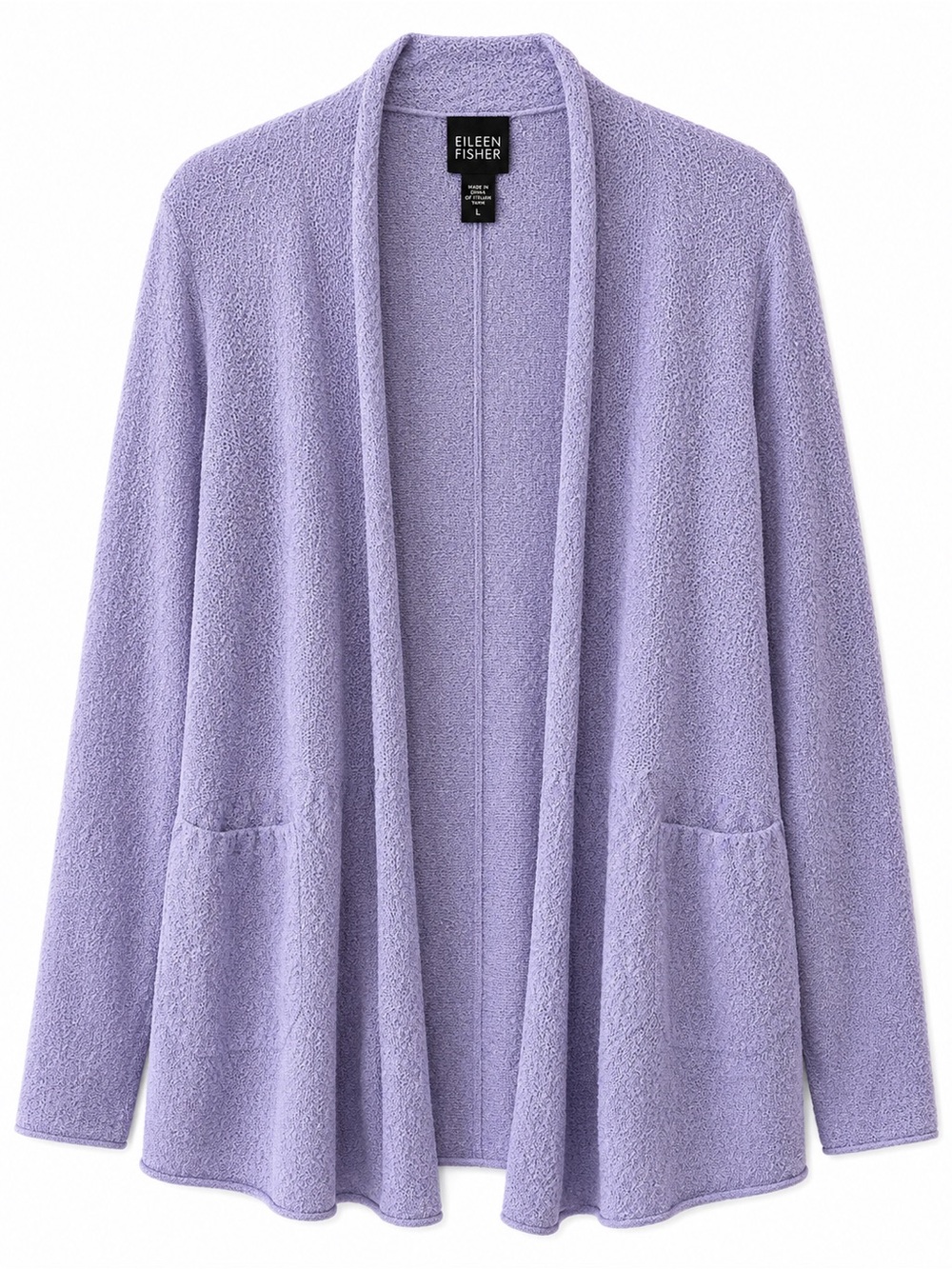 Eileen Fisher 100% Will Lavender Open-Front Womens Cardigan Sweater *small flaw